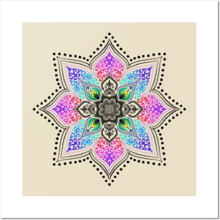 Peacock Mandala kaleidoscope zentangle pattern Posters and Art